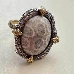 Armenta Fossilized Coral & Champagne Diamond Ring US Size 8